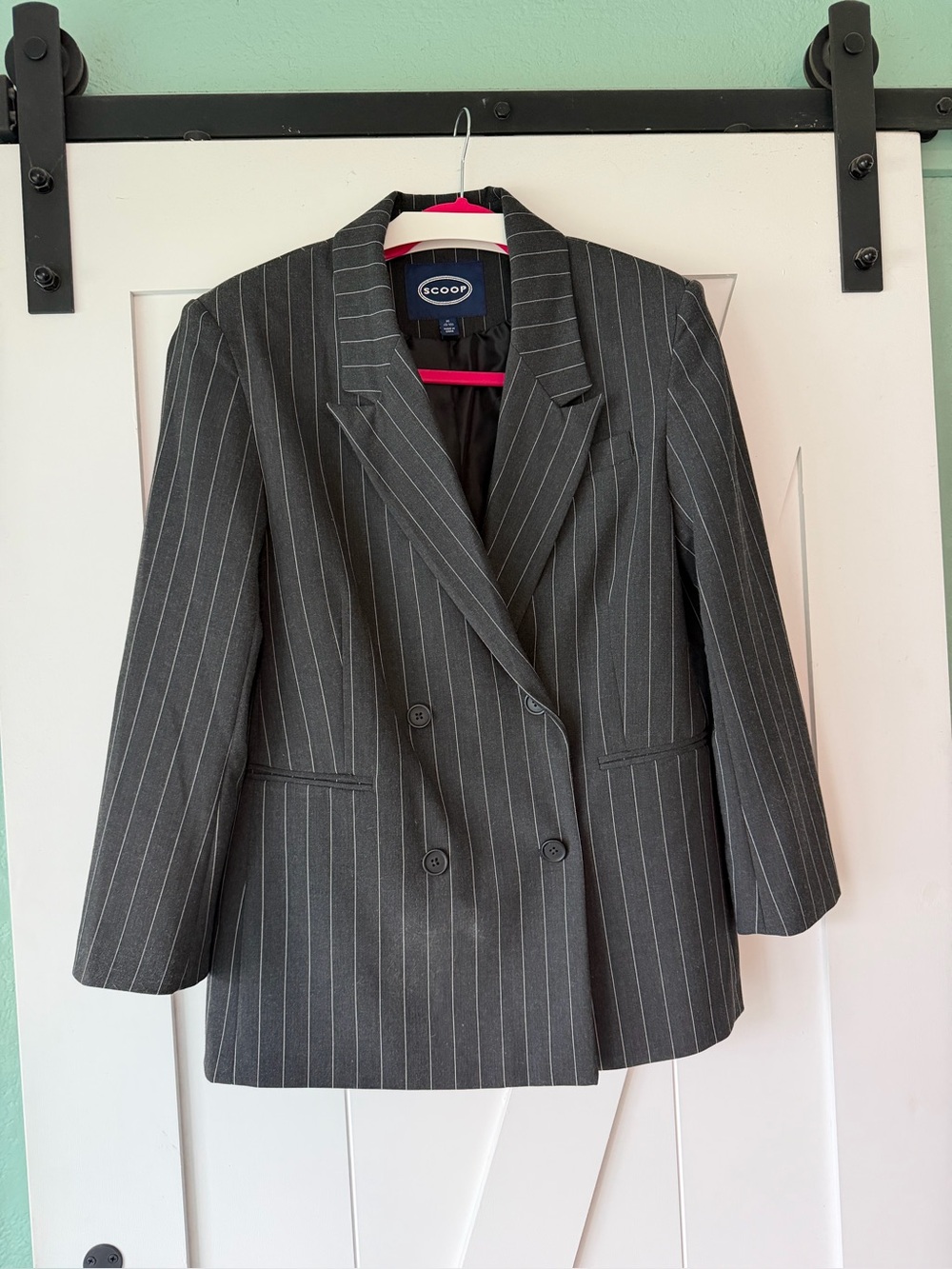 Scoop Charcoal Pinstripe Double-Breasted Blazer